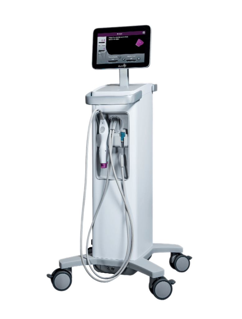 最新的Thermage FLX設備，顯示其現代設計和高科技界面，強調其在皮膚緊緻療程中的應用。